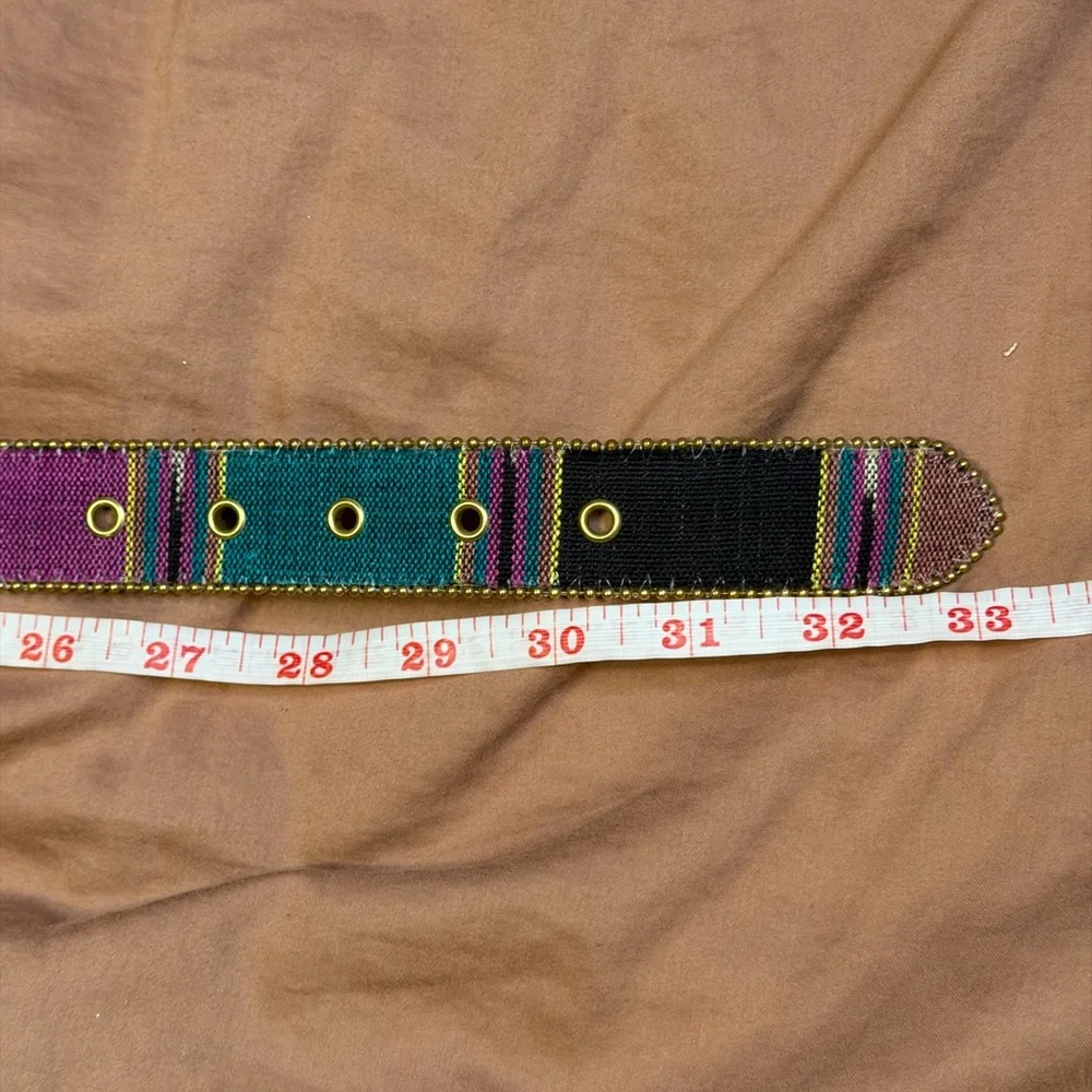 Vintage Elite of Fresno Southwestern tapestry woven belt‎ gold buckle 90’s